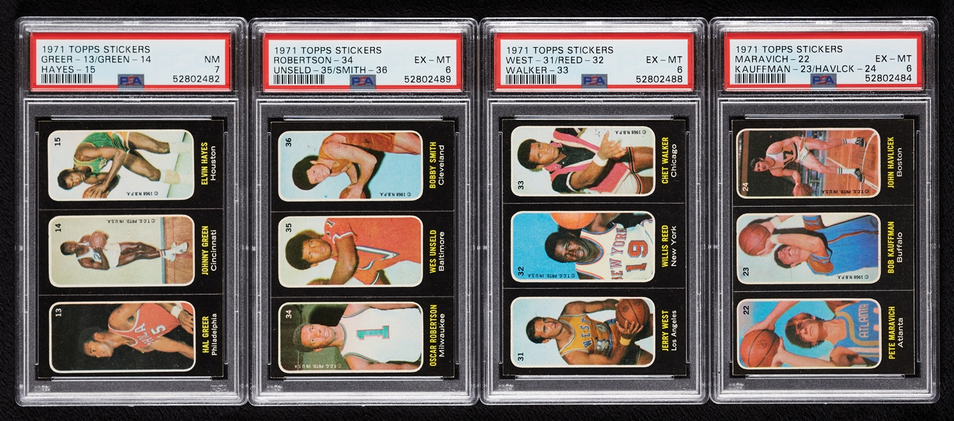 1971 Topps Stickers PSA-Graded Group with Maravich, West, Robertson (4)