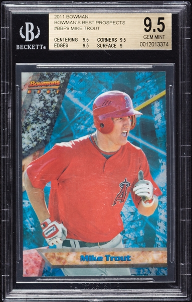 2011 Bowman Mike Trout Bowman's Best Prospects RC No. 9 BGS 9.5