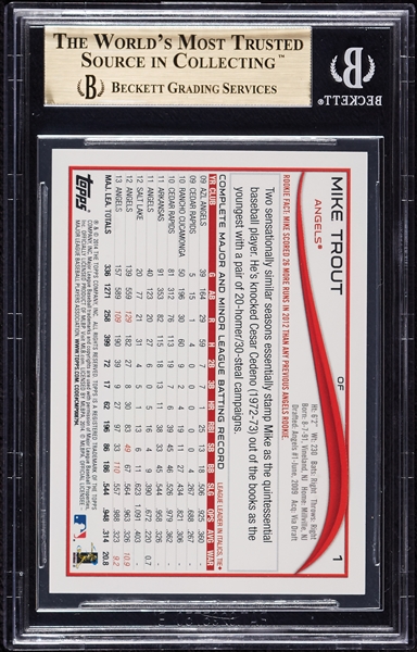 2014 Topps Mike Trout Gatorade Bath Walmart Exclusive No. 1 BGS 9.5