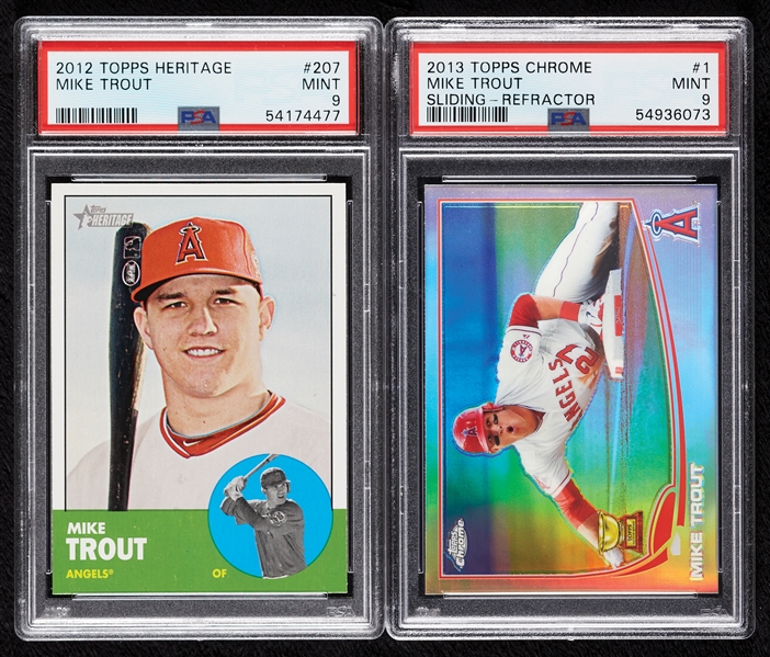 Mike Trout PSA 9 Graded Rookie Pair with Topps Heritage & Topps Chrome (2)