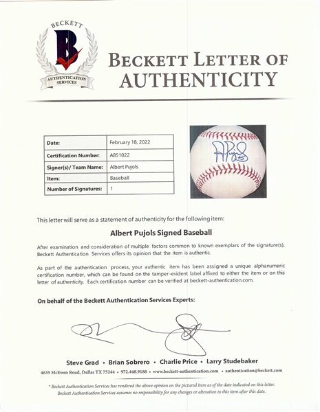 Albert Pujols Single-Signed OML Baseball (BAS)