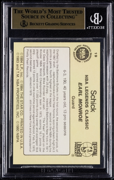 1985 Star Schick Legends Earl Monroe No. 19 BGS 9.5