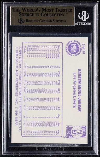 1985 Star Kareem Abdul-Jabbar Regular Season Stats No. 3 BGS 9.5