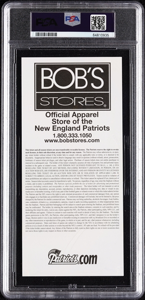 2007 Patriots vs. Browns Full Ticket - Tom Brady Career TDs 161-163, 2007 Patriots Perfect Season Win #5 PSA 9