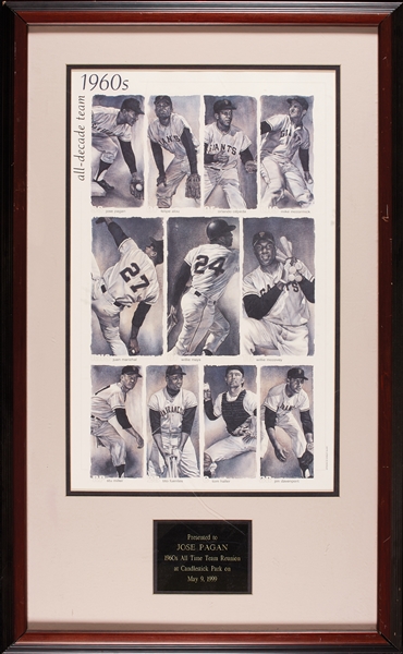 Jose Pagan Personally Owned 1960s All-Time Team Reunion Framed Display