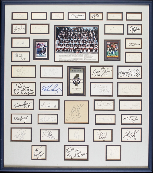 1985 Chicago Bears Super Bowl XX Champs Cut Signature Display with Ticket (BAS)