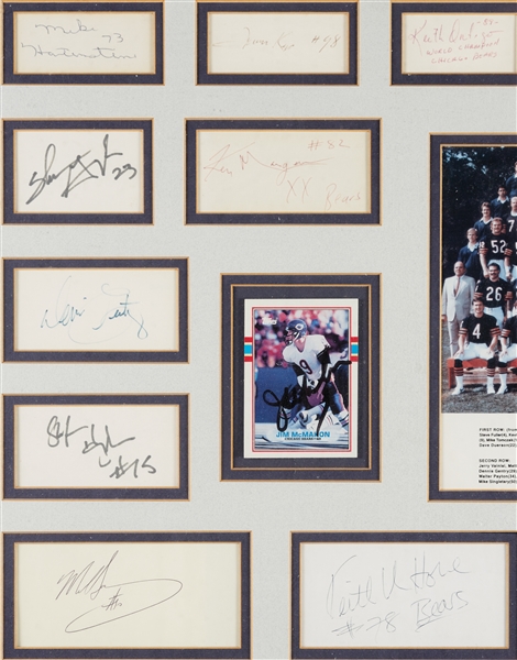 1985 Chicago Bears Super Bowl XX Champs Cut Signature Display with Ticket (BAS)