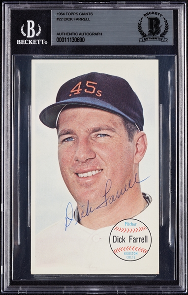 Dick Farrell Signed 1964 Topps Giants No. 22 (BAS)