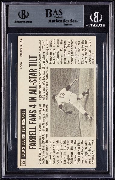 Dick Farrell Signed 1964 Topps Giants No. 22 (BAS)