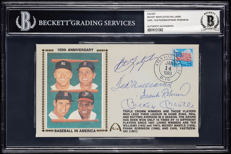 Triple Crown Winners Signed FDC with Mantle, Williams, Robinson & Yastrzemski (BAS)