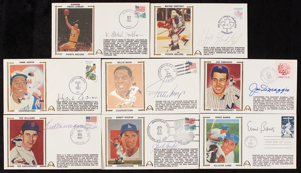 Signed FDC Group with Koufax, Williams, DiMaggio, Mays, Aaron, Gretzky (8)