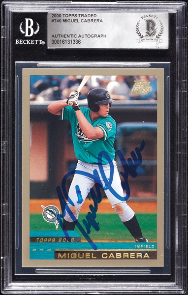 Miguel Cabrera Signed 2000 Topps Traded RC No. 40 (BAS)