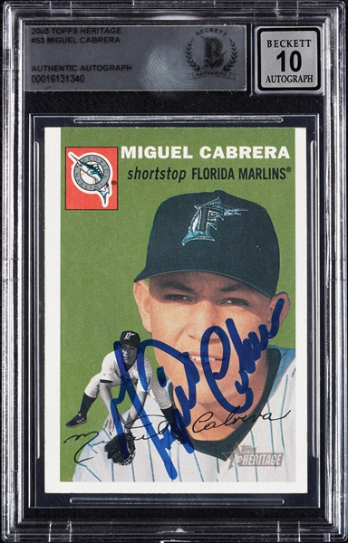 Miguel Cabrera Signed 2003 Topps Heritage No. 53 (Graded BAS 10)