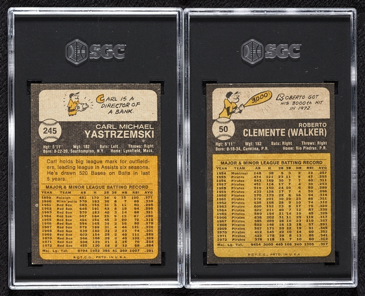 1973 Topps SGC-Graded Roberto Clemente & Carl Yastrzemski Pair (2)