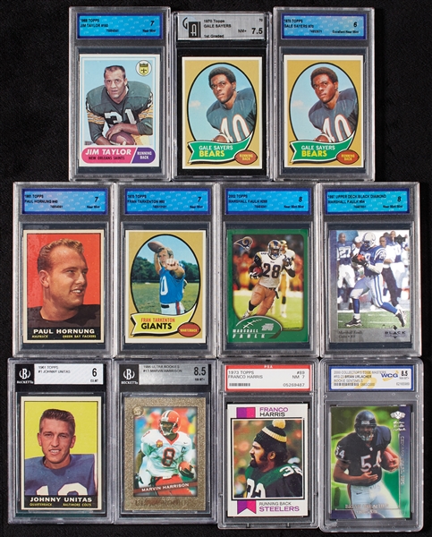 HOFer Football Graded Singles with Unitas, Sayers (11) 