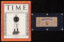 1927-31 Knute Rockne Memorial Game Full Ticket and Time Magazine (2)