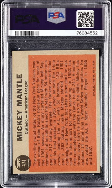 1962 Topps Mickey Mantle All-Star No. 471 PSA 4