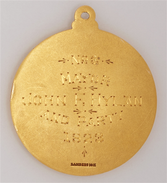 1923 New York Giants 14K Gold Season Pass Baseball Pendant Given to NYC Mayor