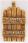 1924 New York Giants 14K Gold Season Pass Open Gate Pendant Given to NYC Mayor