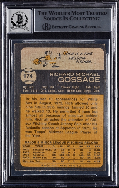 Rich Gossage Signed 1973 Topps RC No. 174 (Graded BAS 10)