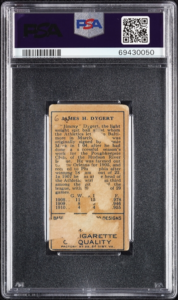 1911 T205 Gold Border Jimmy Dygert PSA 1