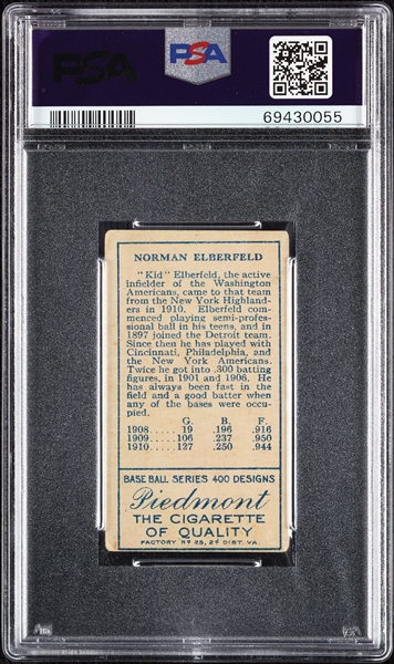 1911 T205 Gold Border Kid Elberfeld PSA 2