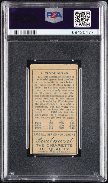 1911 T205 Gold Border Clyde Milan PSA 1