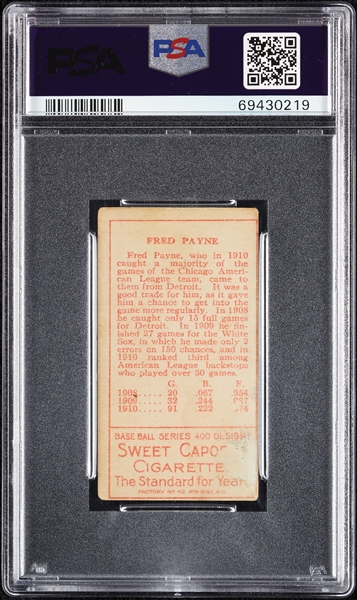 1911 T205 Gold Border Fred Payne PSA 2