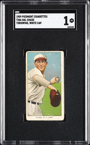 1909-11 T206 Hal Chase Throwing White Cap SGC 1