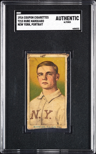 1914 T213 Coupon Cigarettes (Type 2) Rube Marquard New York, Portrait SGC Authentic 