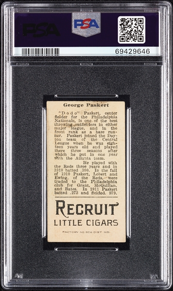 1912 T207 Brown Background George Paskart (Paskert) PSA Authentic