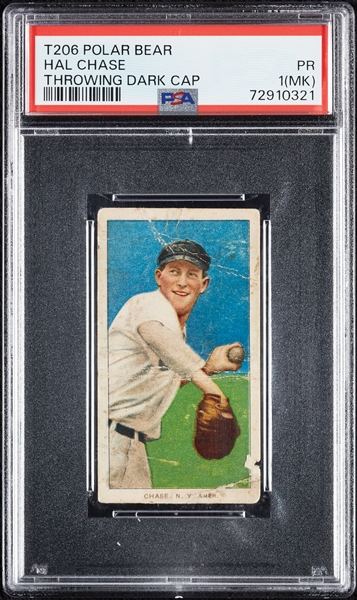 1909-11 T206 Hal Chase Throwing Dark Cap PSA 1 (MK)