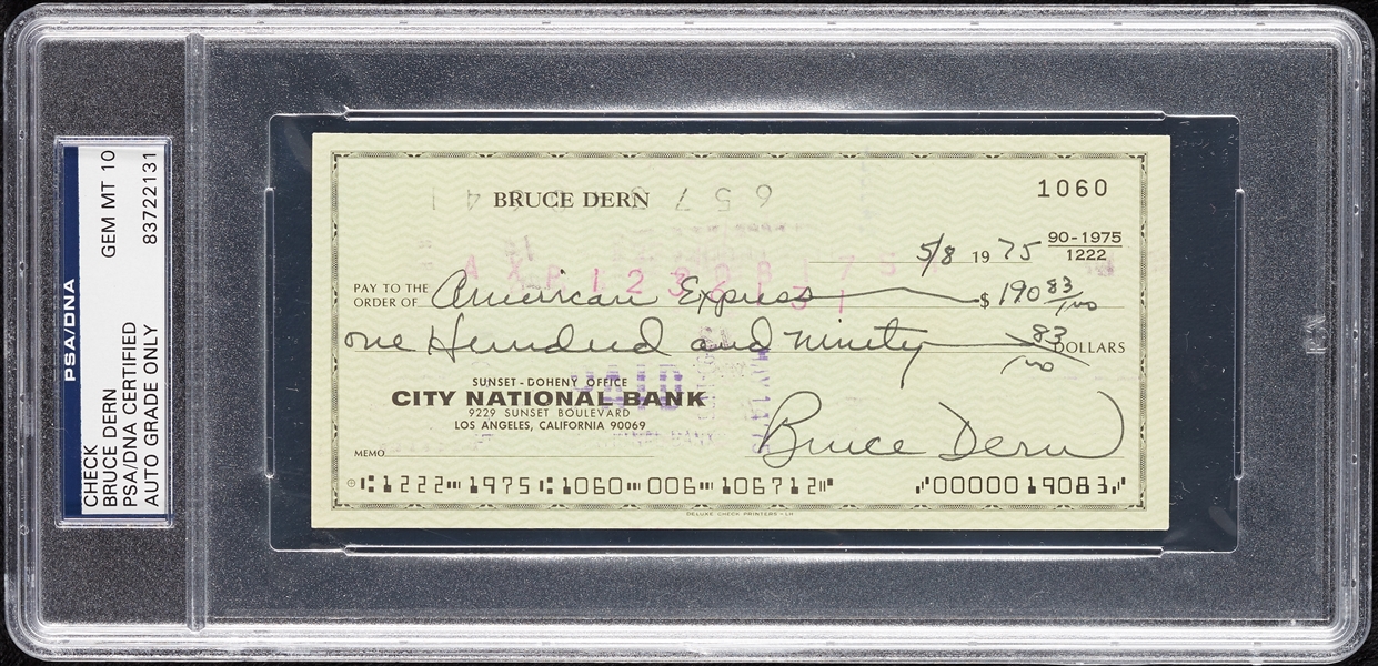 Bruce Dern Signed Check (Graded PSA/DNA 10)