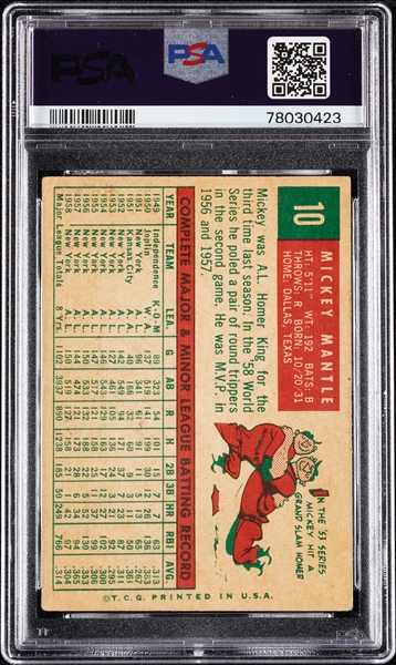 1959 Topps Mickey Mantle No. 10 PSA 3