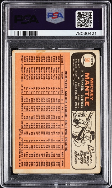 1966 Topps Mickey Mantle No. 50 PSA 2