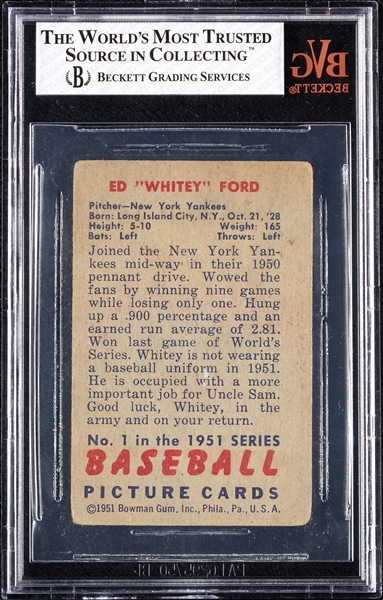 1951 Bowman Whitey Ford RC No. 1 BVG 1.5