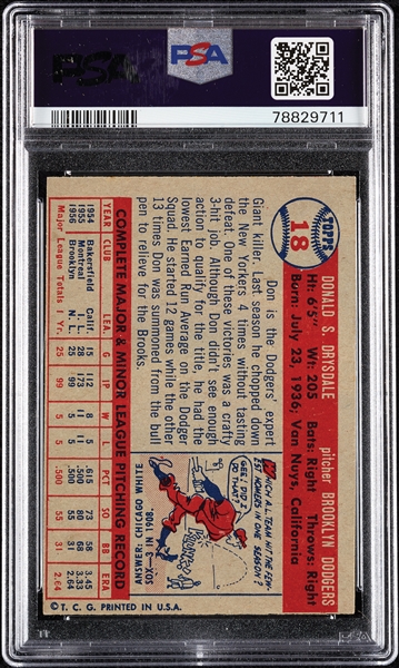 1957 Topps Don Drysdale RC No. 18 PSA 5