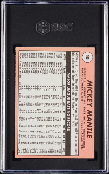 1969 Topps Mickey Mantle White Letters No. 500 SGC 5