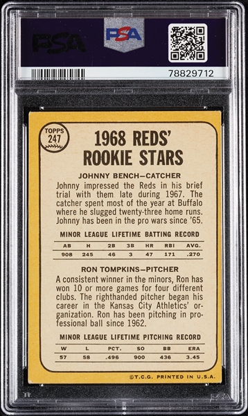 1968 Topps Johnny Bench RC No. 247 PSA 3