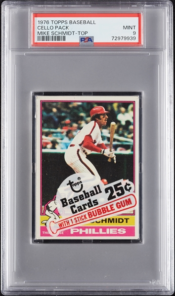 1976 Topps Baseball Cello Pack - Mike Schmidt Top (Graded PSA 9)