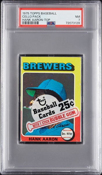 1975 Topps Baseball Cello Pack - Hank Aaron Top (Graded PSA 7)