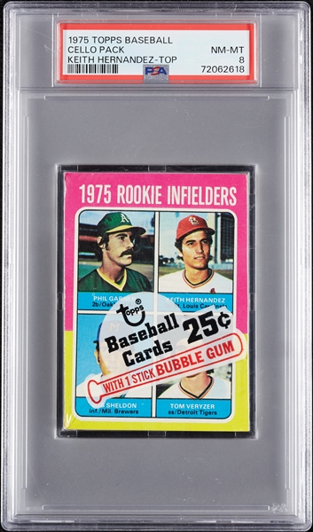 1975 Topps Baseball Cello Pack - Keith Hernandez Top (Graded PSA 8)