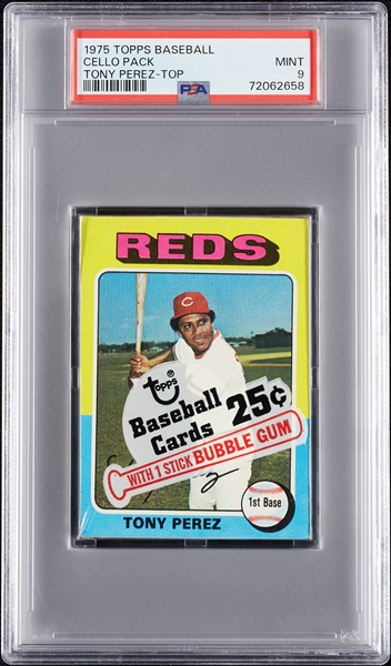 1975 Topps Baseball Cello Pack - Tony Perez Top (Graded PSA 9)