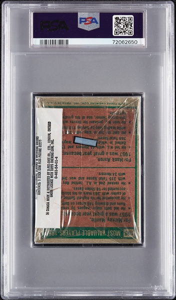 1975 Topps Baseball Cello Pack - Mantle/Aaron 1957 MVPs Back (Graded PSA 9)