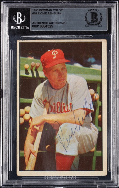 Richie Ashburn Signed 1953 Bowman Color No. 10 (BAS)