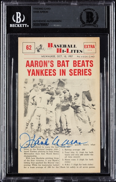 Hank Aaron Signed 1960 Nu-Card Baseball Hi-Lites Postcard (JSA) (BAS)