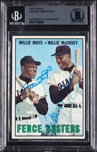 Willie Mays & Willie McCovey Signed 1967 Topps Fence Busters No. 423 (BAS)