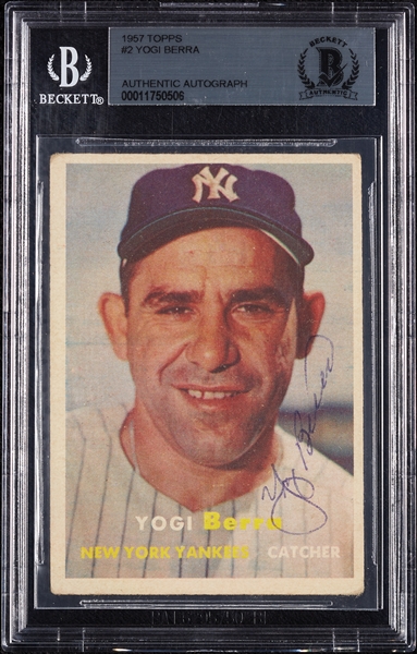 Yogi Berra Signed 1957 Topps No. 2 (BAS)