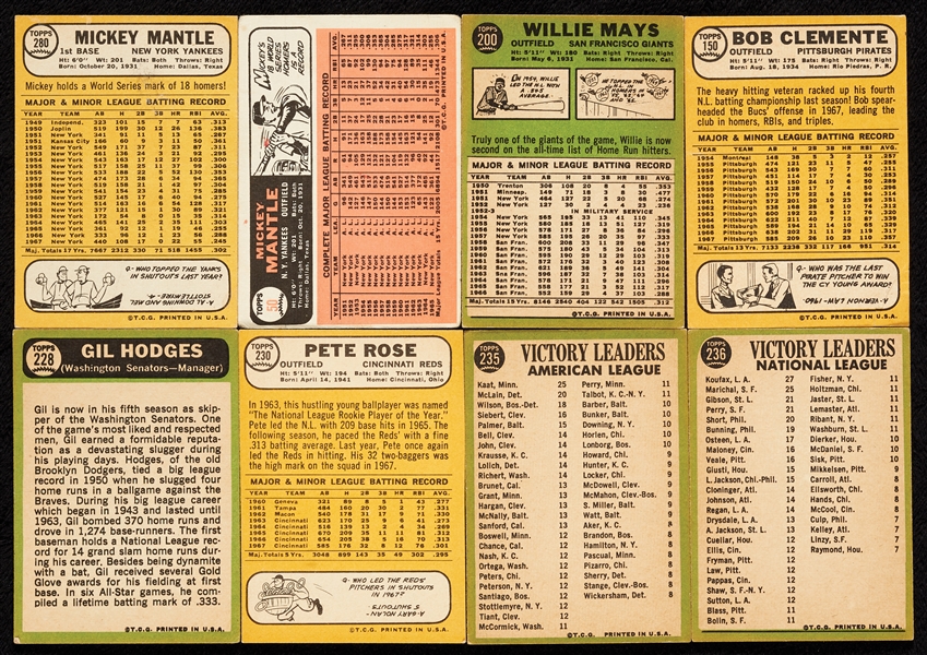1965-68 Topps Baseball HOF Group With Mantle (2), Mays, Clemente and Rose (30)