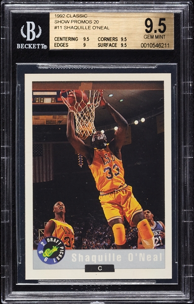 1992 Classic Shaquille O'Neal Show Promos 20 No. 11 BGS 9.5